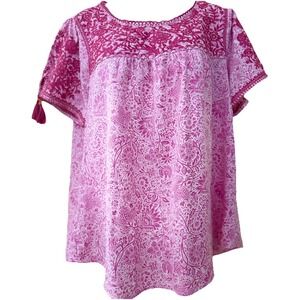 Savanna Jane Blouse SZ Medium Pink Embroidered Blouse Boho Cottage Hippie